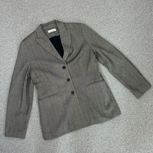 Amanda Smith Herringbone Oversized Blazer Jacket Black Tan 6 Single Breasted - Picture 15 of 15